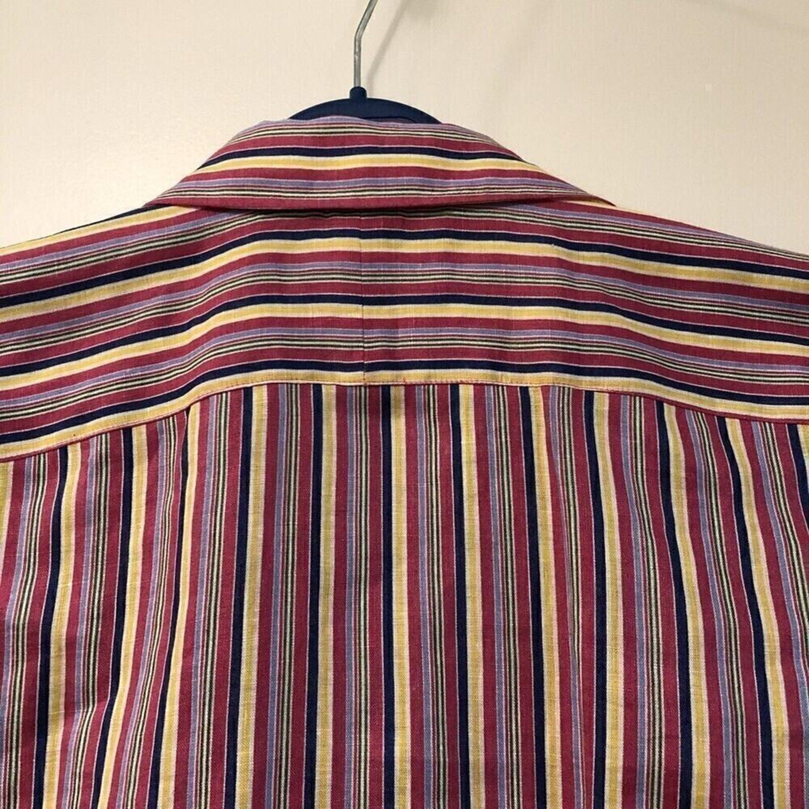 Lauren - Ralph Lauren Women's Stripe Linen Shirt - Yellow Collar & Sleeve Lining