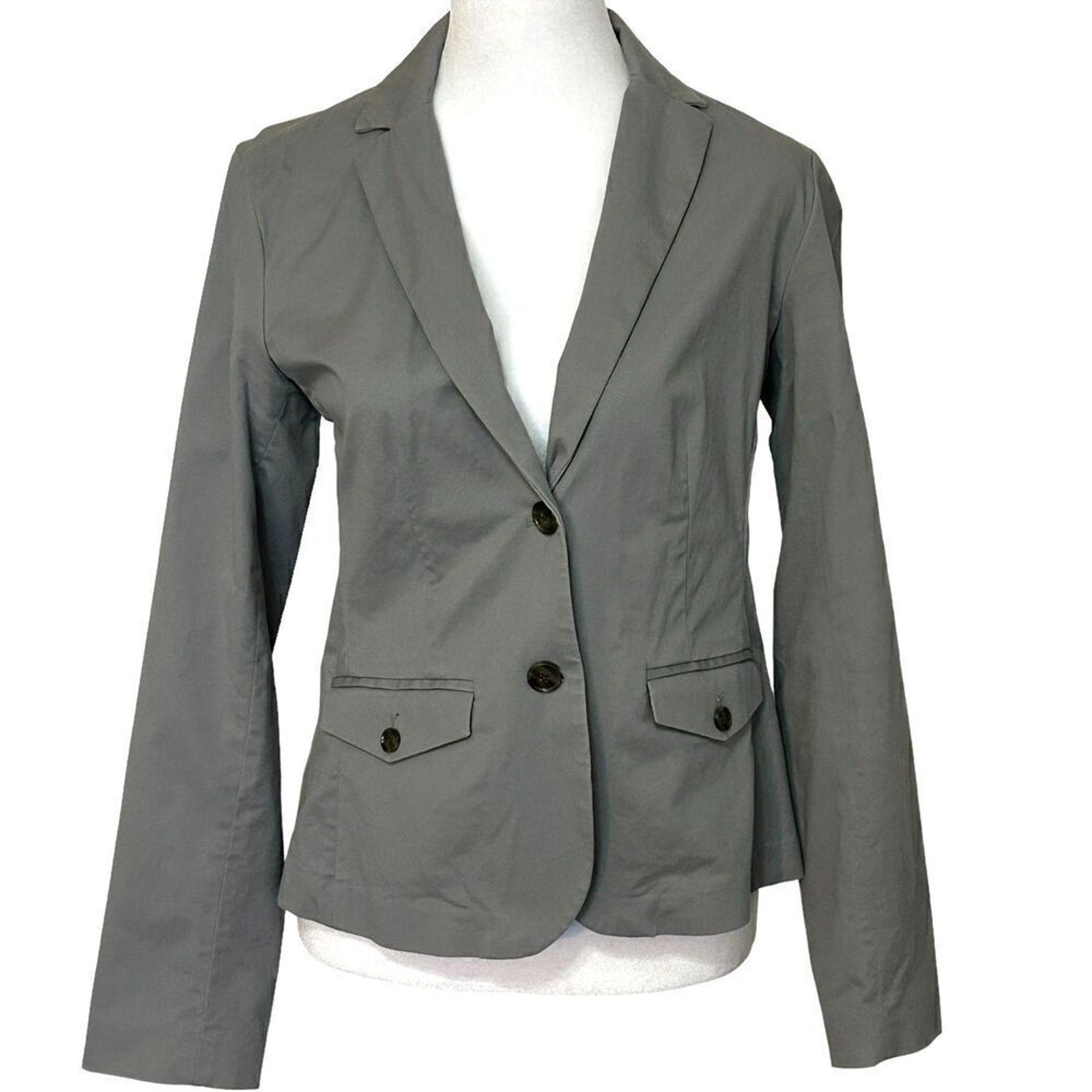 Eddie Bauer Women's Size 2 Dove Grey Two Button Cotton Jacket Blazer