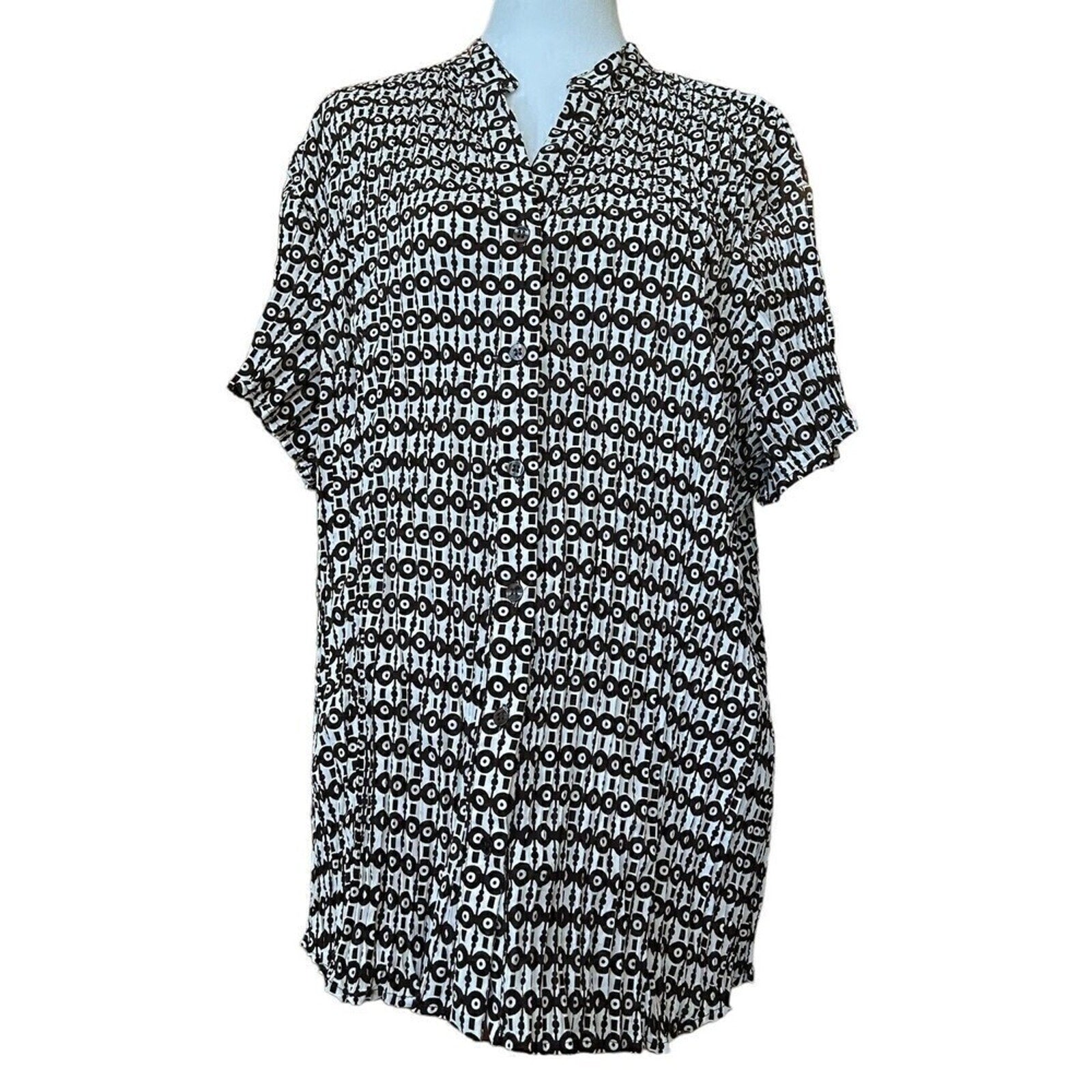 East 5th Avenue Women's Blouse SZ. 2X Choco/ White Short Sleeve Button Up #J1327