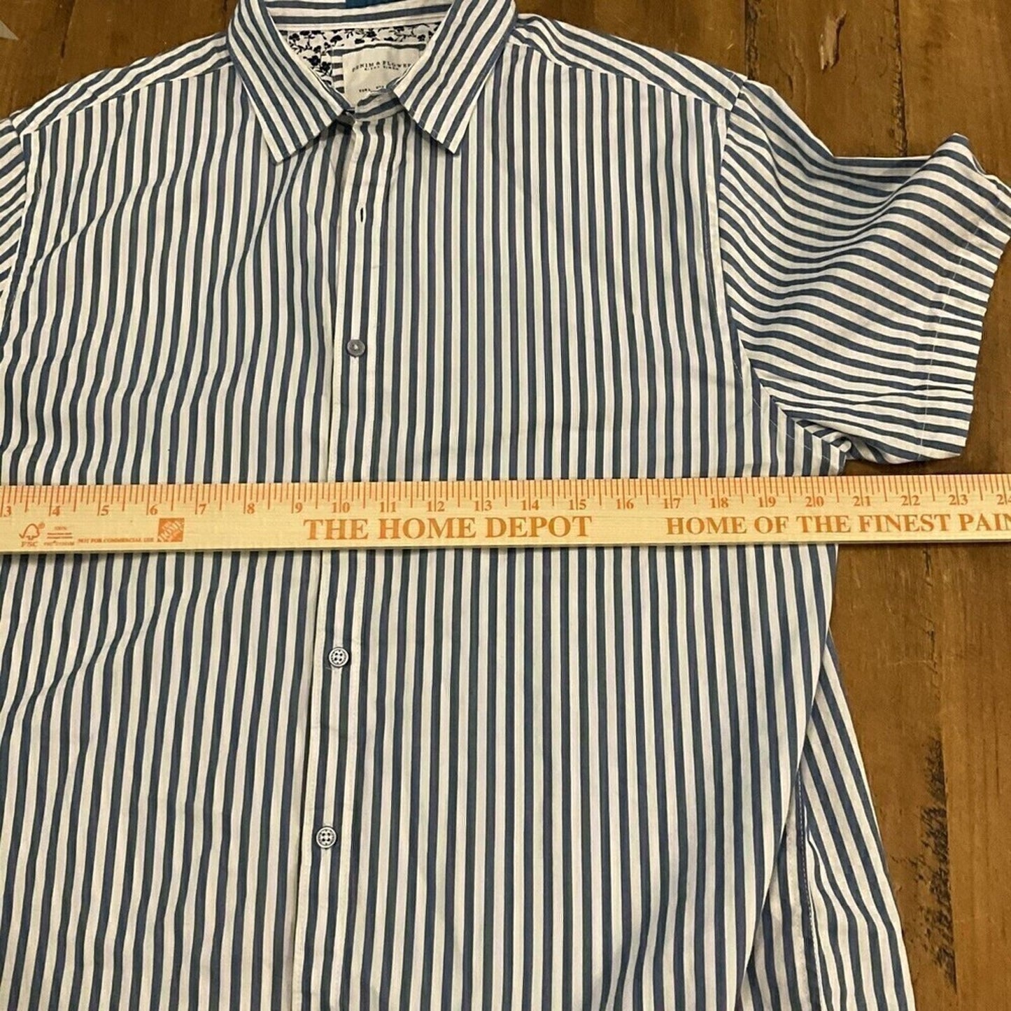 Denim & Flower Womens Casual Stripe Blouse Size L, Short Sleeve #1088 See Photos