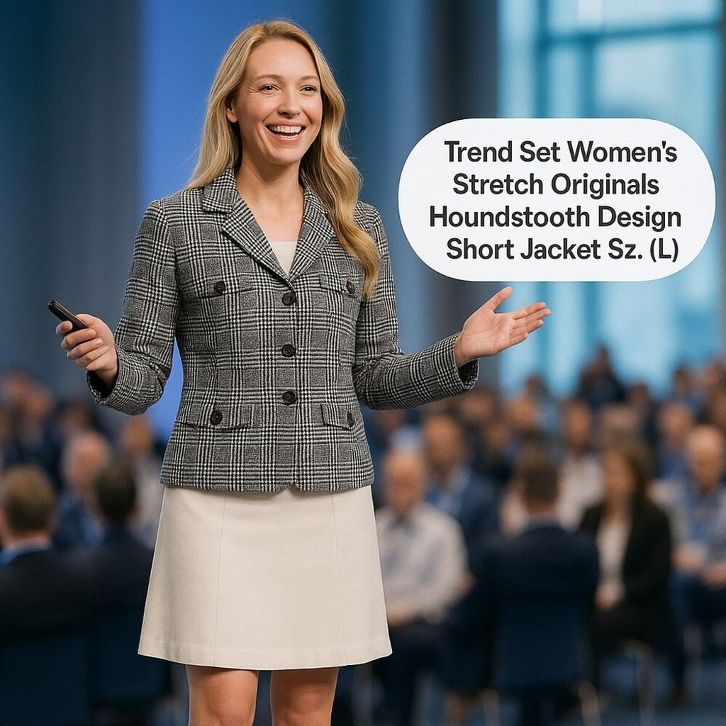 Trend Set Women's Stretch Originals Houndstooth Design Short Jacket Sz. (L) #BH