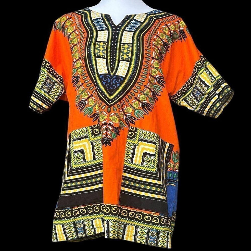 Dashiki Bohemian Multi Color Bright Orange Women Top Boho African Shirt #G1262