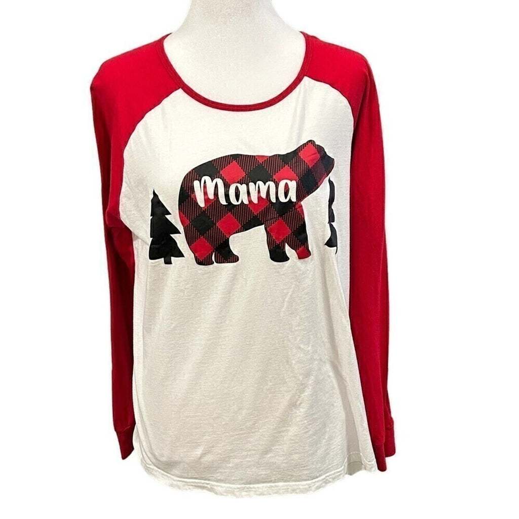 Christmas Holiday Women's Size XL TShirt T Red Lg Sleeve Mama Bear Red/Bl. #K135