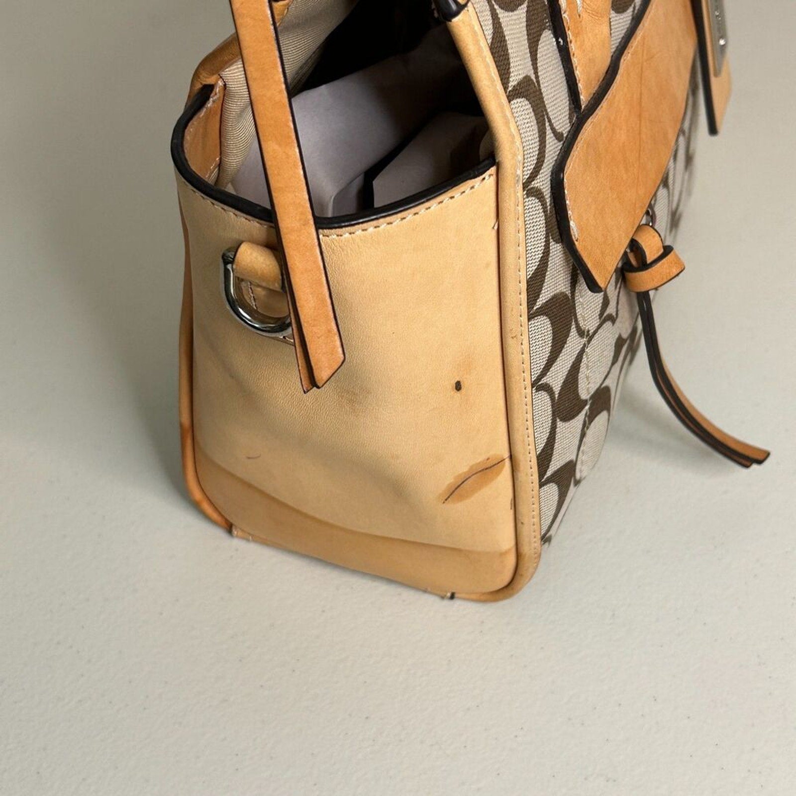 Coach Bleecker Khaki Cachet Bag Handbag / Purse Size See Description.