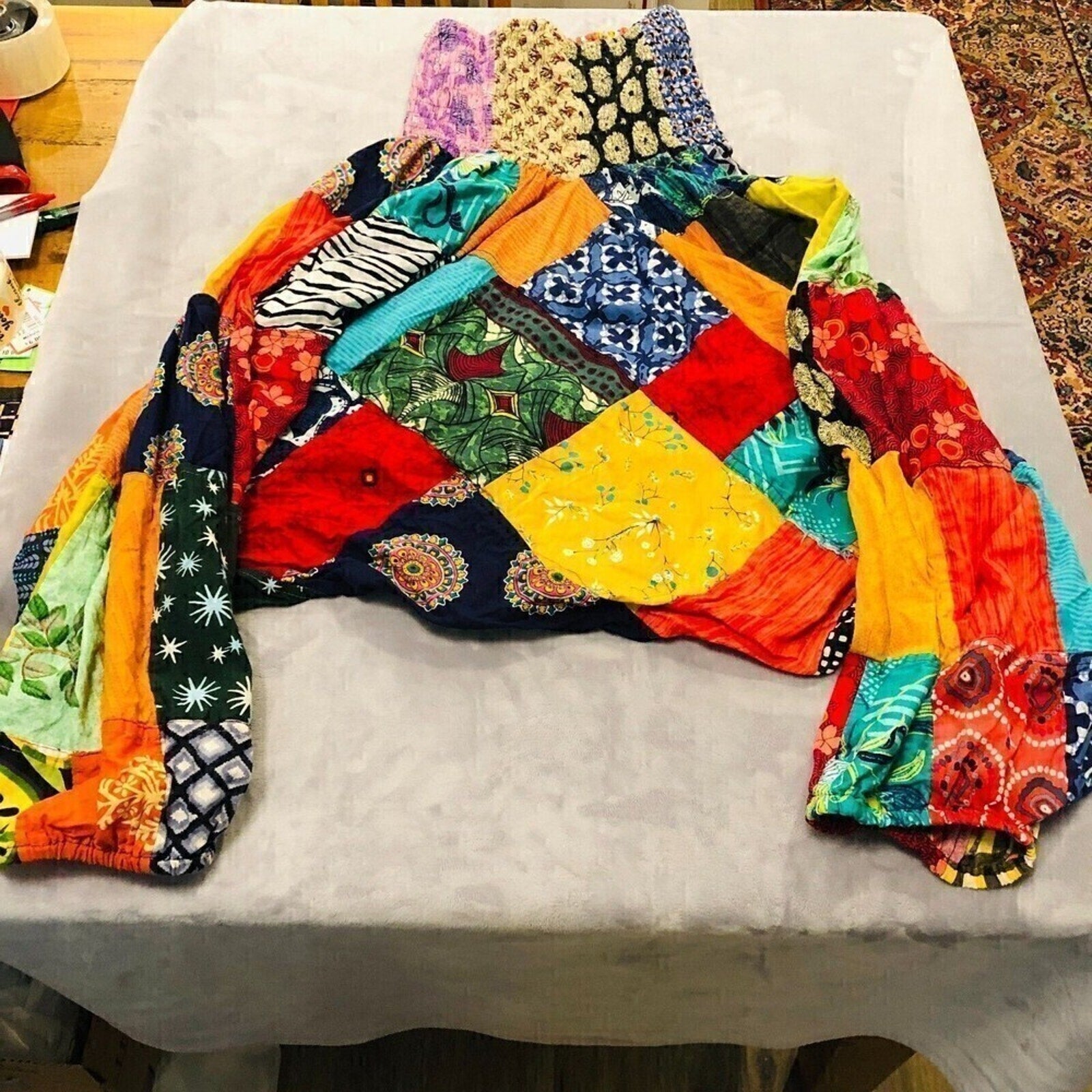 Jumpsuit Sleeveless for Women, Sz. S/M Blowsy Legs, Stretch Top, Multicolor Boho