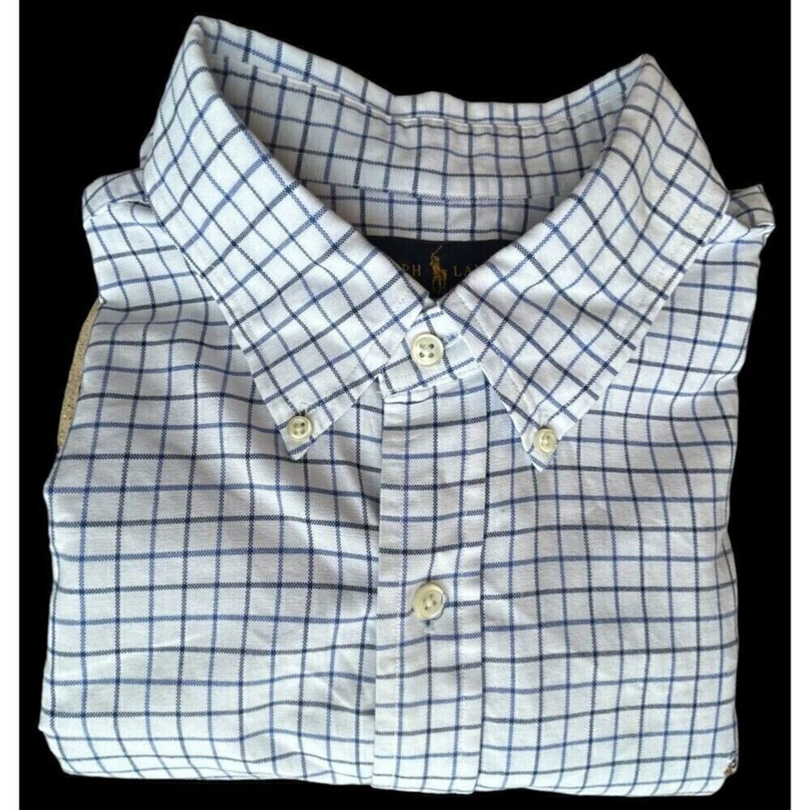 Ralph Lauren Mens Shirt Button Down Long Sleeve Small Blue Plaid Sz. (L) #A1206