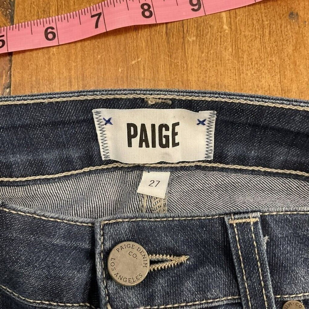 PAIGE Hoxton Women's Size 27 w27 Blue Denim Ankle Distressed Hem  Skinny Jeans