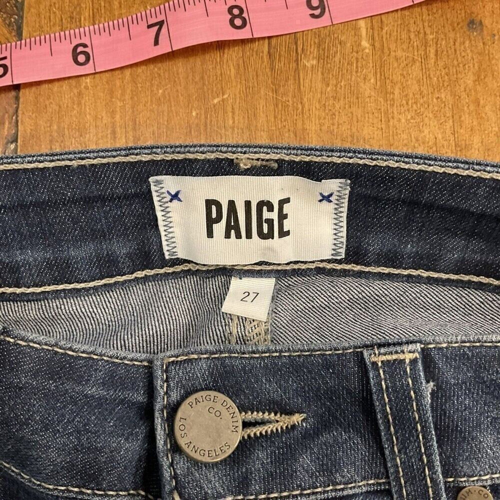 PAIGE Hoxton Women's Size 27 w27 Blue Denim Ankle Distressed Hem  Skinny Jeans