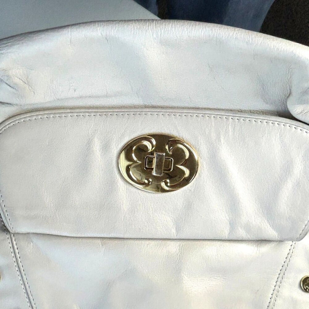 EMMA FOX Guc Pebbled Leather Satchel Crossbody Bag Cream Gold