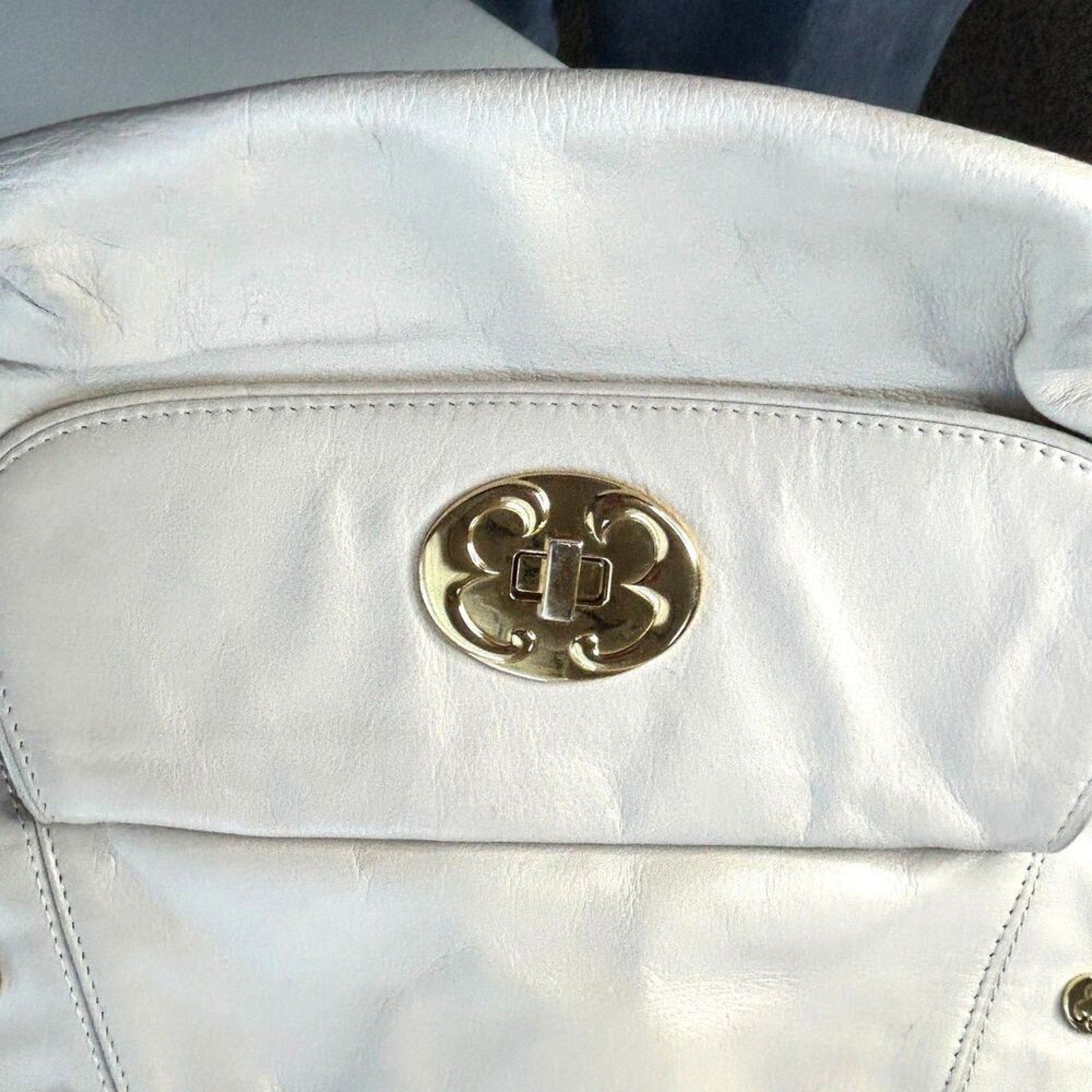 EMMA FOX Guc Pebbled Leather Satchel Crossbody Bag Cream Gold