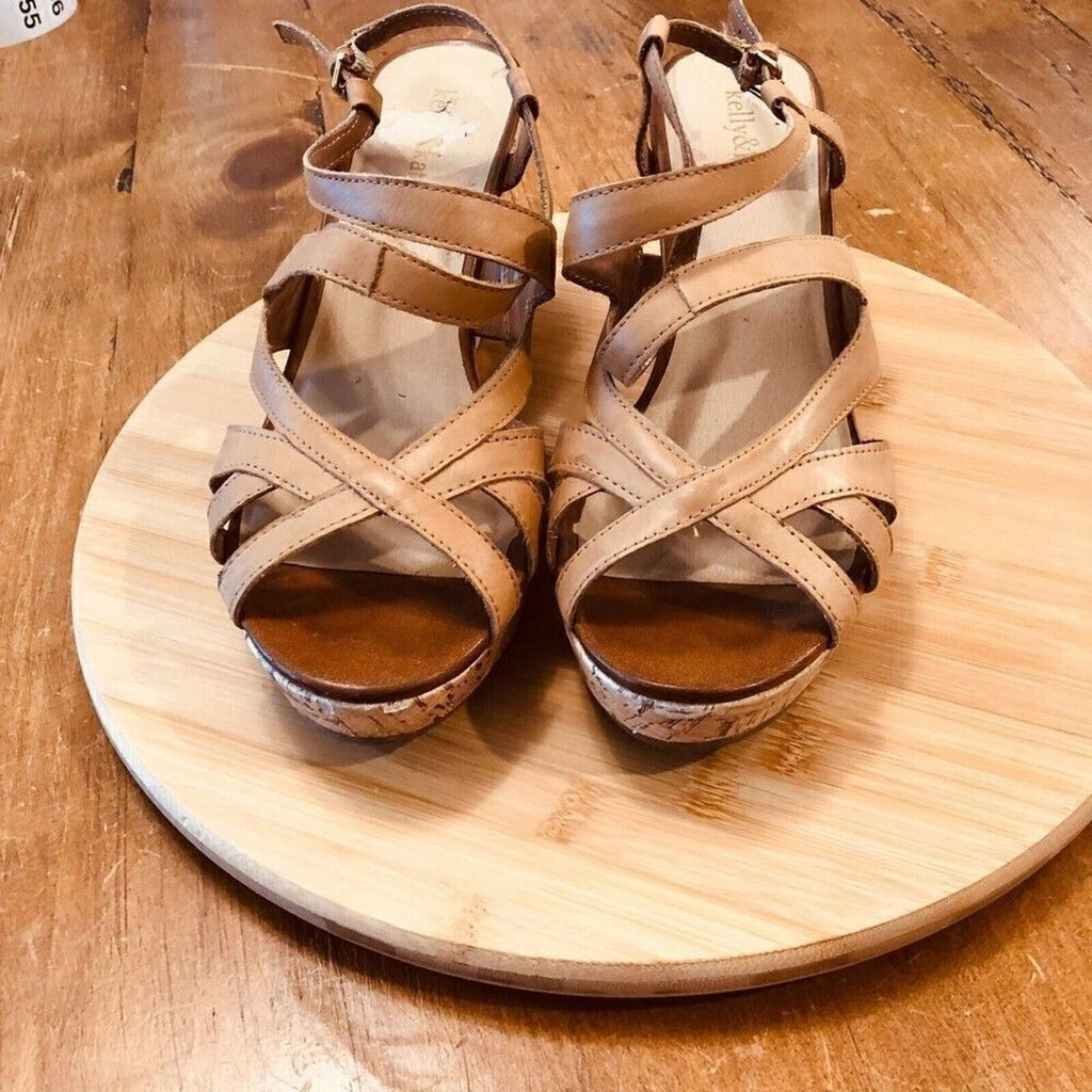 Kelly & Katie Cork Heel Wedge Sandals — Women’s Size 10