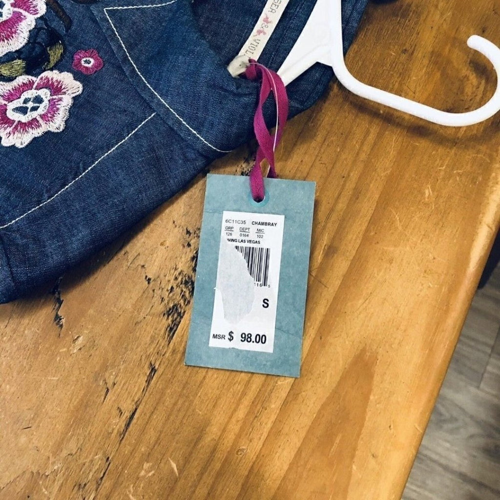 Chelsea & Violet Floral Embroidered Chambray Shirt Small