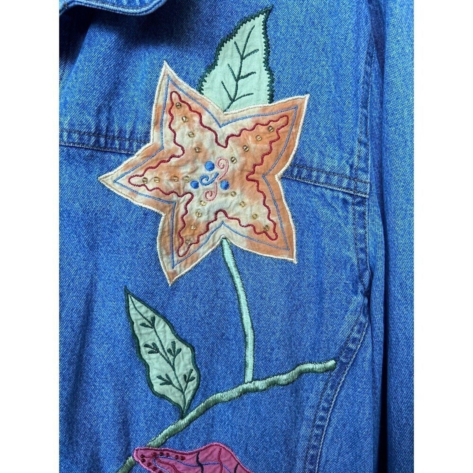 White Stag Women's Embroidered Denim Jacket Size Med. Measurements below #G1255