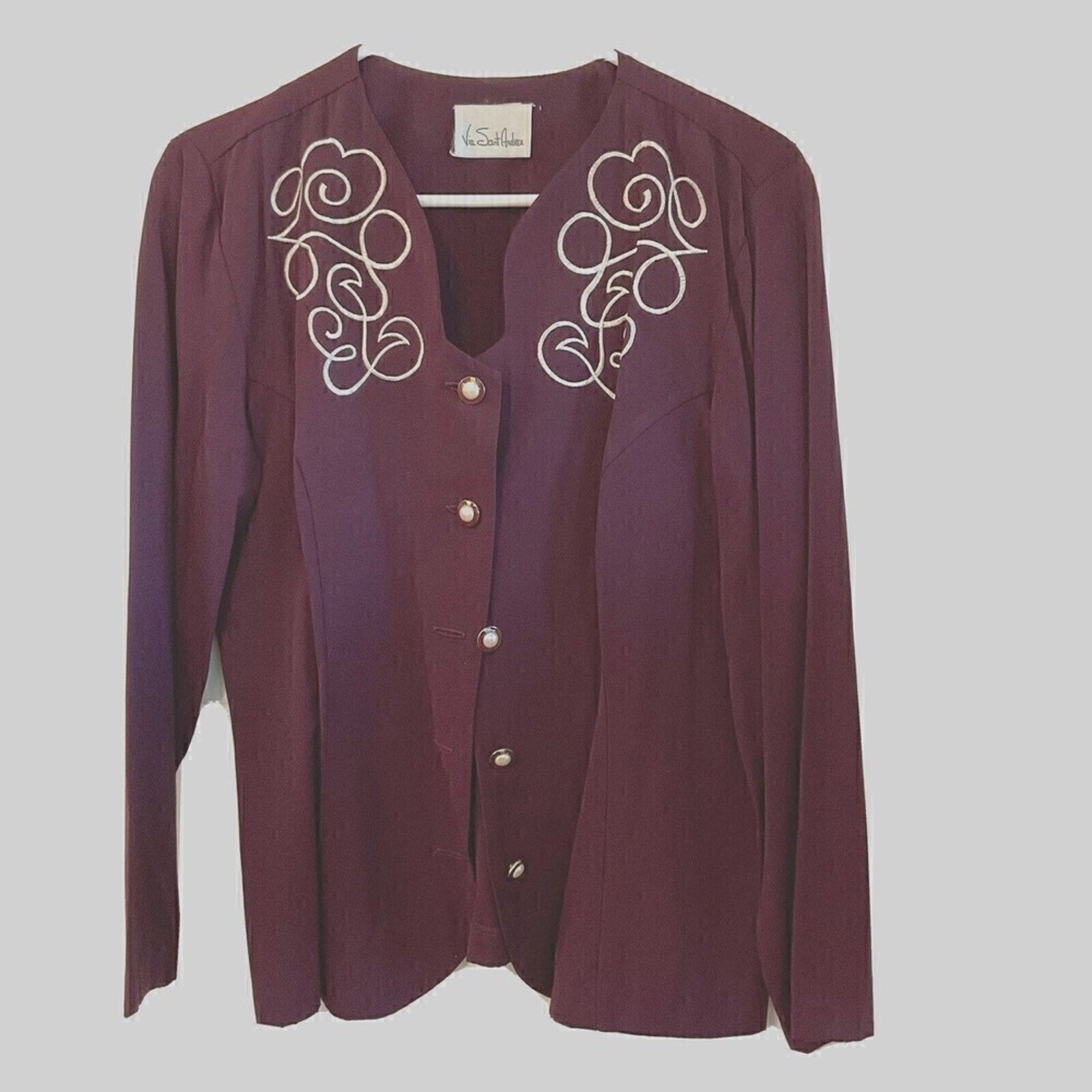 Vintage Via Sant Andrea Suit Blouse / Skirt Burgundy Set Size (12M)