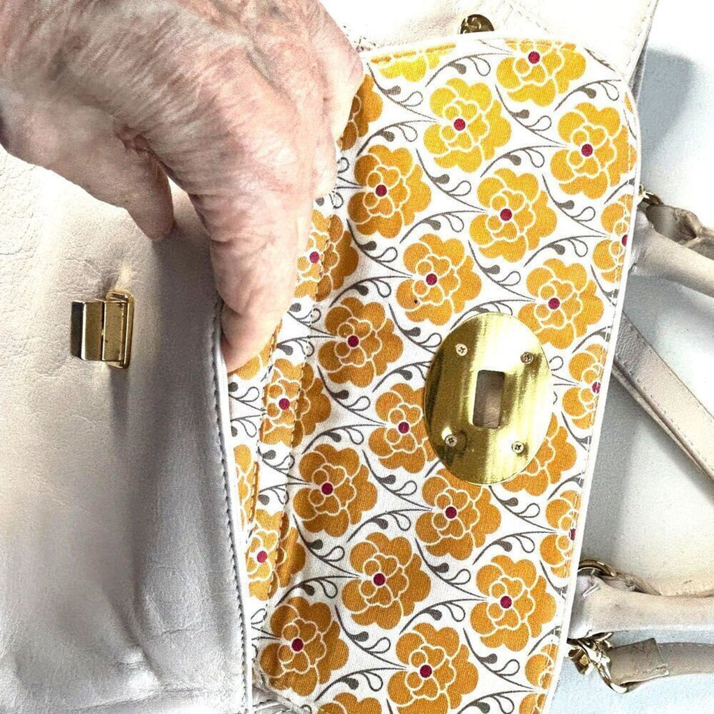 EMMA FOX Guc Pebbled Leather Satchel Crossbody Bag Cream Gold