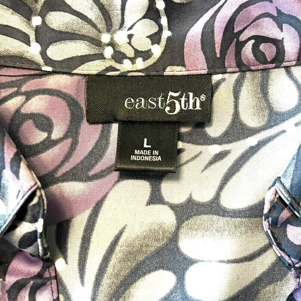 East 5th Women's Grey Purple Tunic White Blouse Size (L) Pleated Front #SH