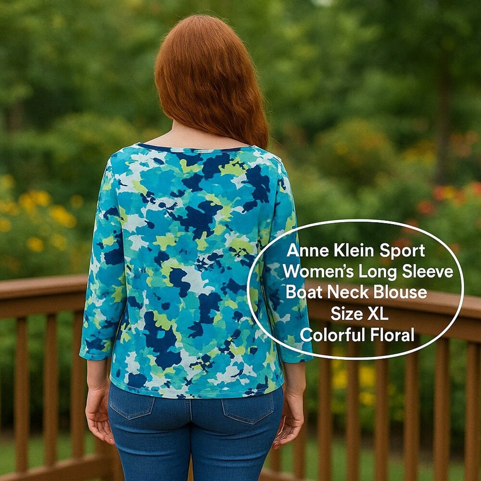 Anne Klein Sport Women’s Boat Neck Blouse XL – Colorful Floral