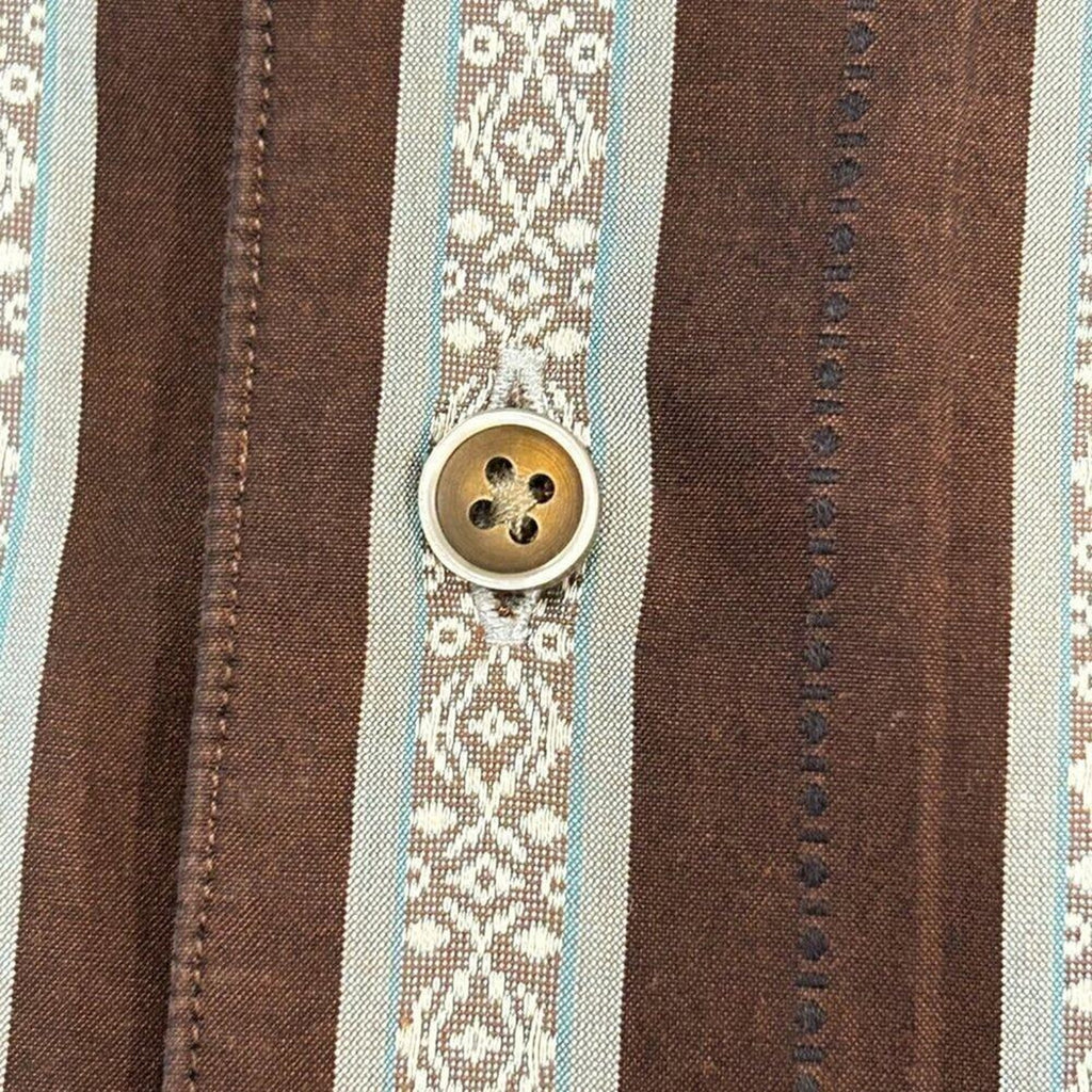 Robert Graham Mens Shirt Sz XL Striped Embroidered Rev.Cuffs Collar Stays #M1398