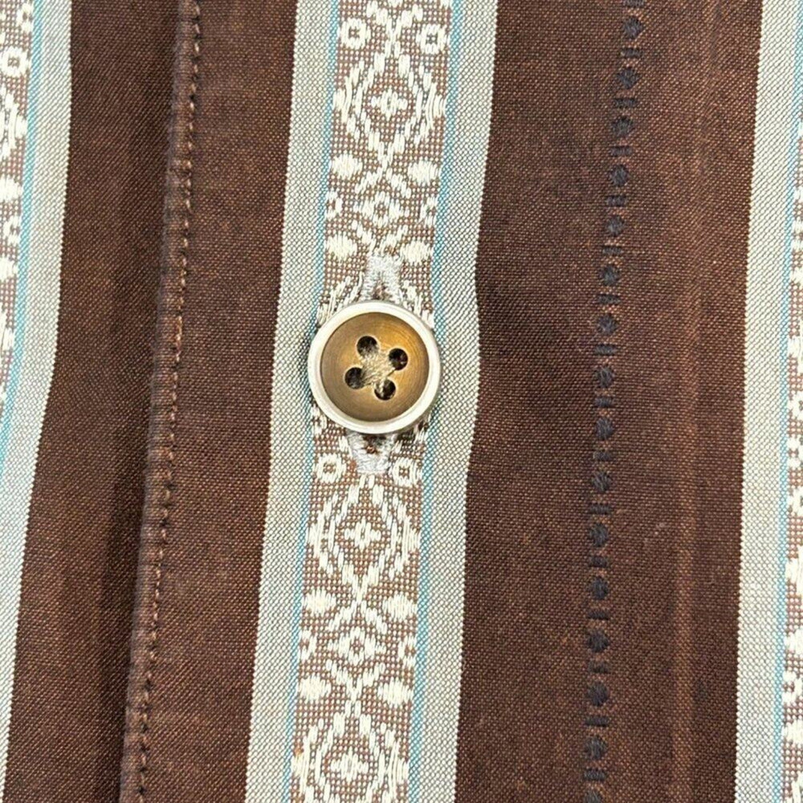 Robert Graham Mens Shirt Sz XL Striped Embroidered Rev.Cuffs Collar Stays #M1398