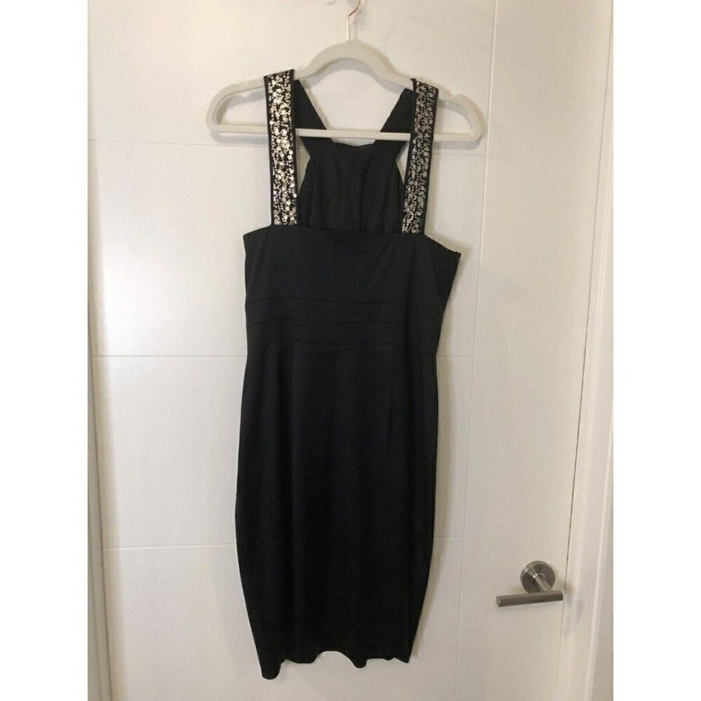 Donna Ricco black satin cocktail dress size 10 with sequin straps