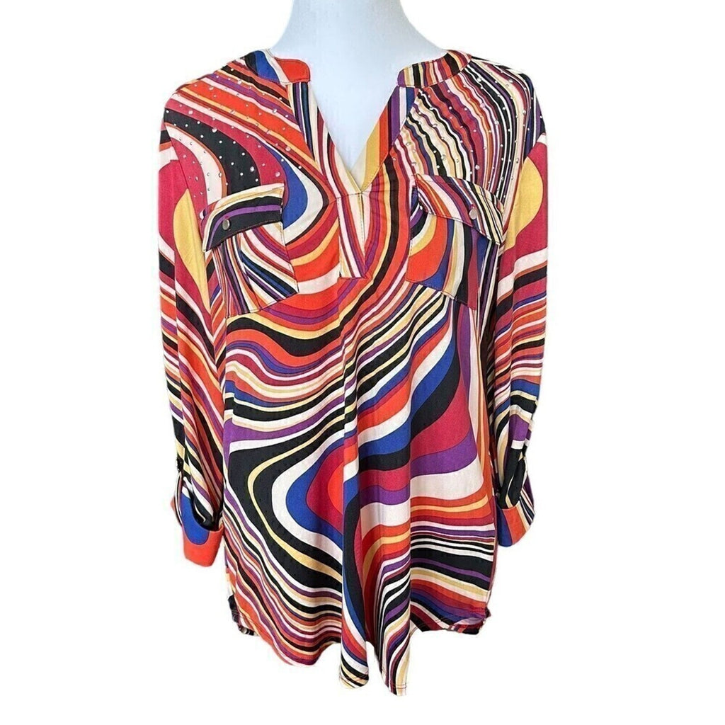 Cocomo Women’s High-Low Blouse | Artistic Pattern, Size M – 1118