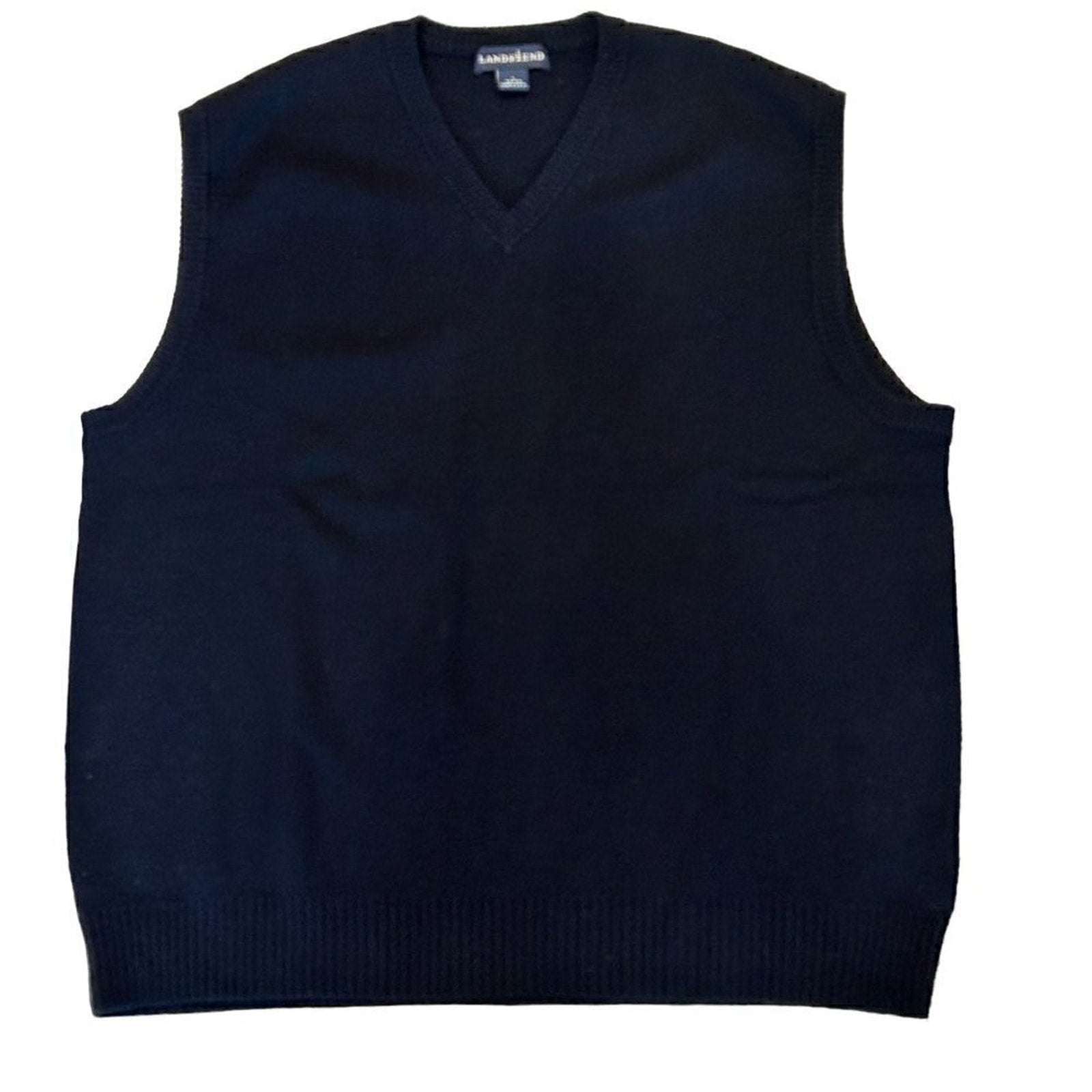 VTG 90's Lands End Sweater Vest Men's Size L Black Pullover - Golf Style #P1492