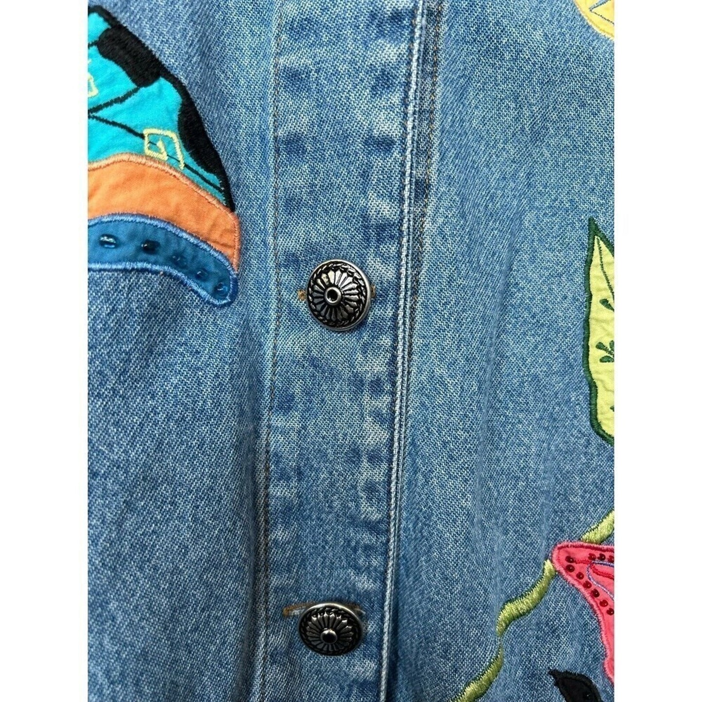 White Stag Women's Embroidered Denim Jacket Size Med. Measurements below #G1255