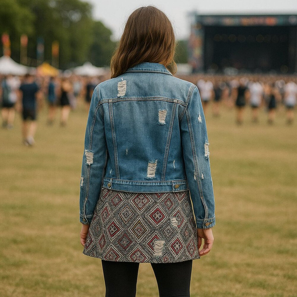 Style Me Distressed Denim Jacket Women's Size ( S ), Embroidered Stars #BH