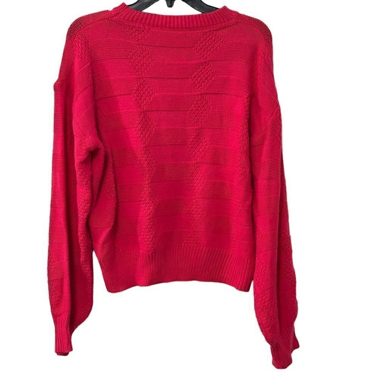 Women's Sweater Size Small Pink Crew Neck Acrylic Checked Pink Design #O1421