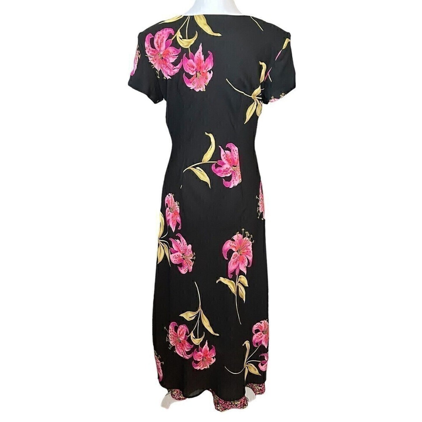 Jessica Howard Women's Dress Size (8) Black Purple Floral Above Ankle #SH