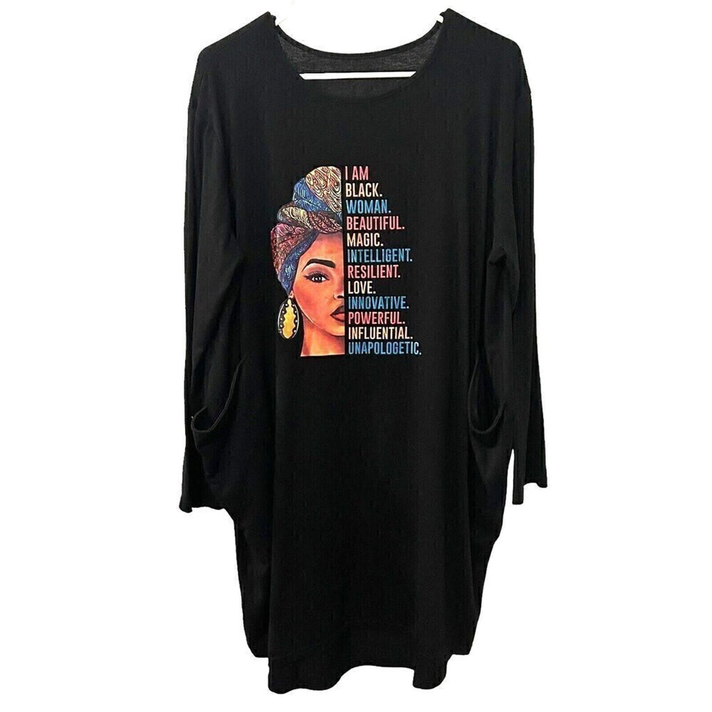 African American Women’s Long T‑Shirt Dress – Size 2XL, Black Empowerment Graphic #J1299