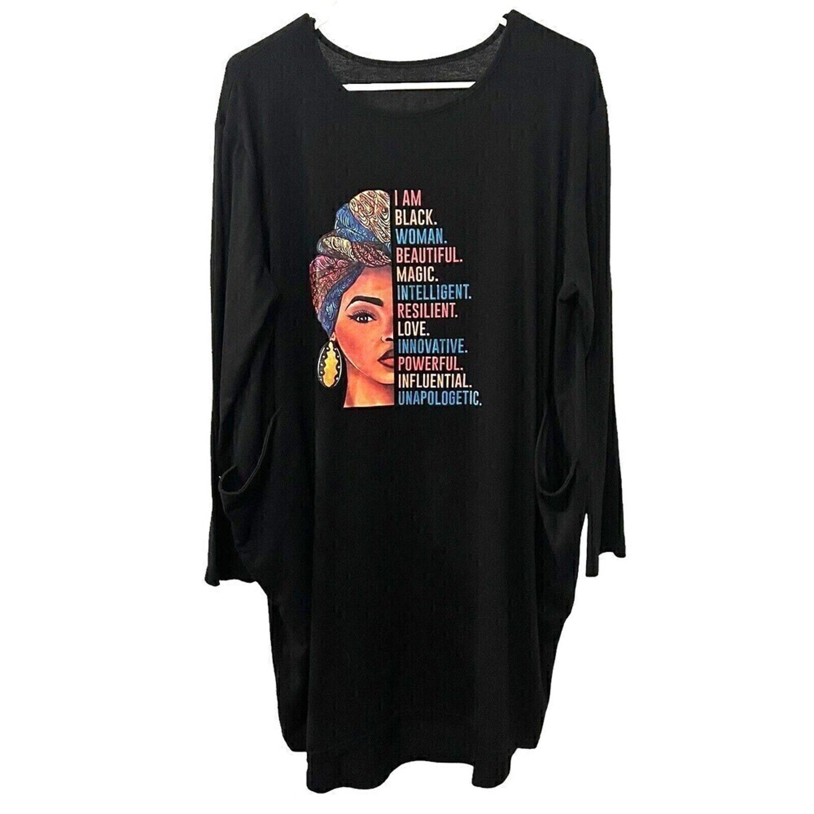 African American Women’s Long T‑Shirt Dress – Size 2XL, Black Empowerment Graphic #J1299