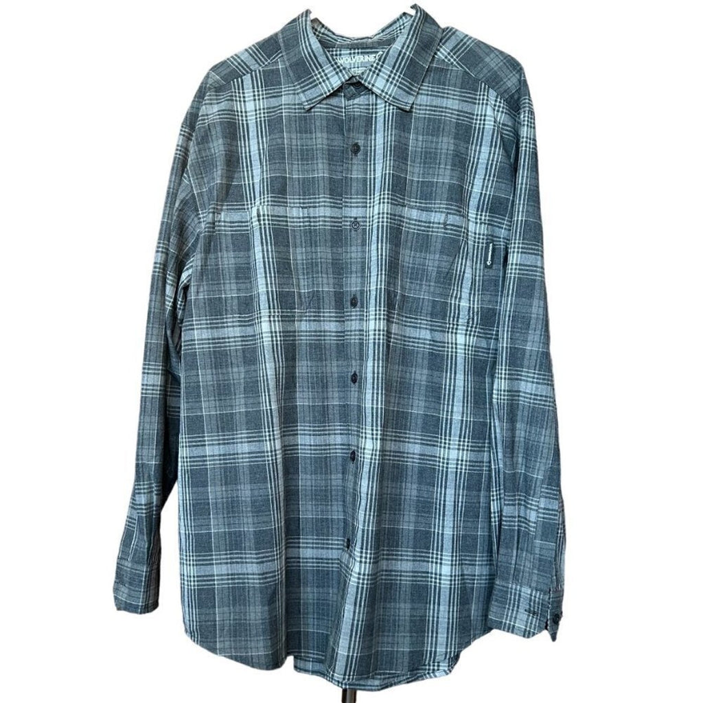 Wolverine Shirt Men's Size XL GREY Plaid Long Sleeve Button Down #F1216