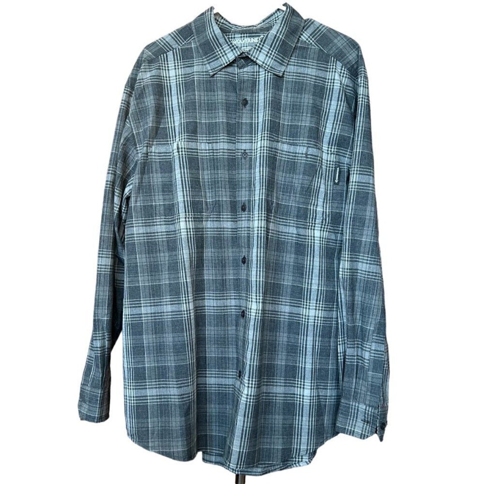Wolverine Shirt Men's Size XL GREY Plaid Long Sleeve Button Down #F1216