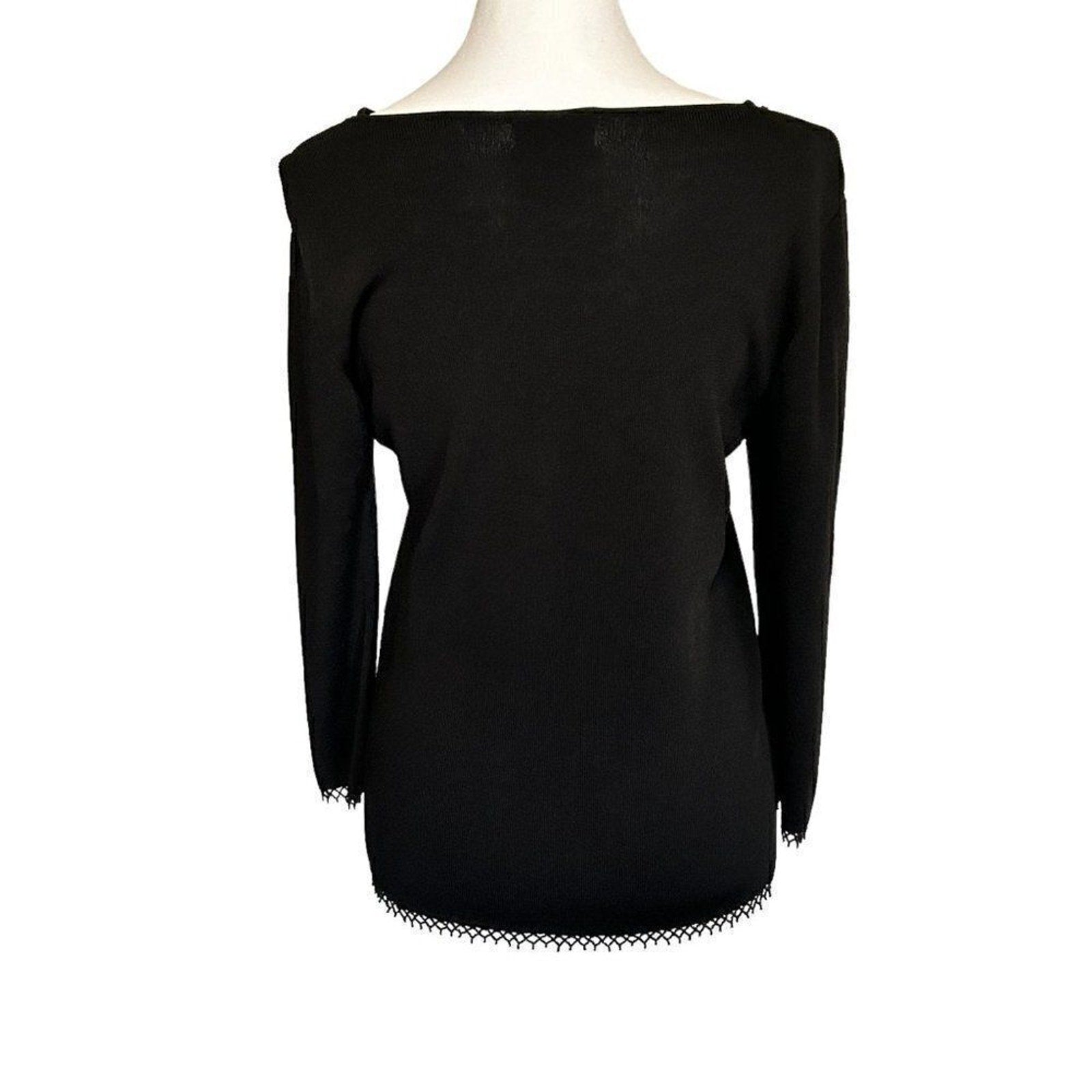 Fred David Women's Top Size M See Description Beaded Fringe Black Long Sl. #D146