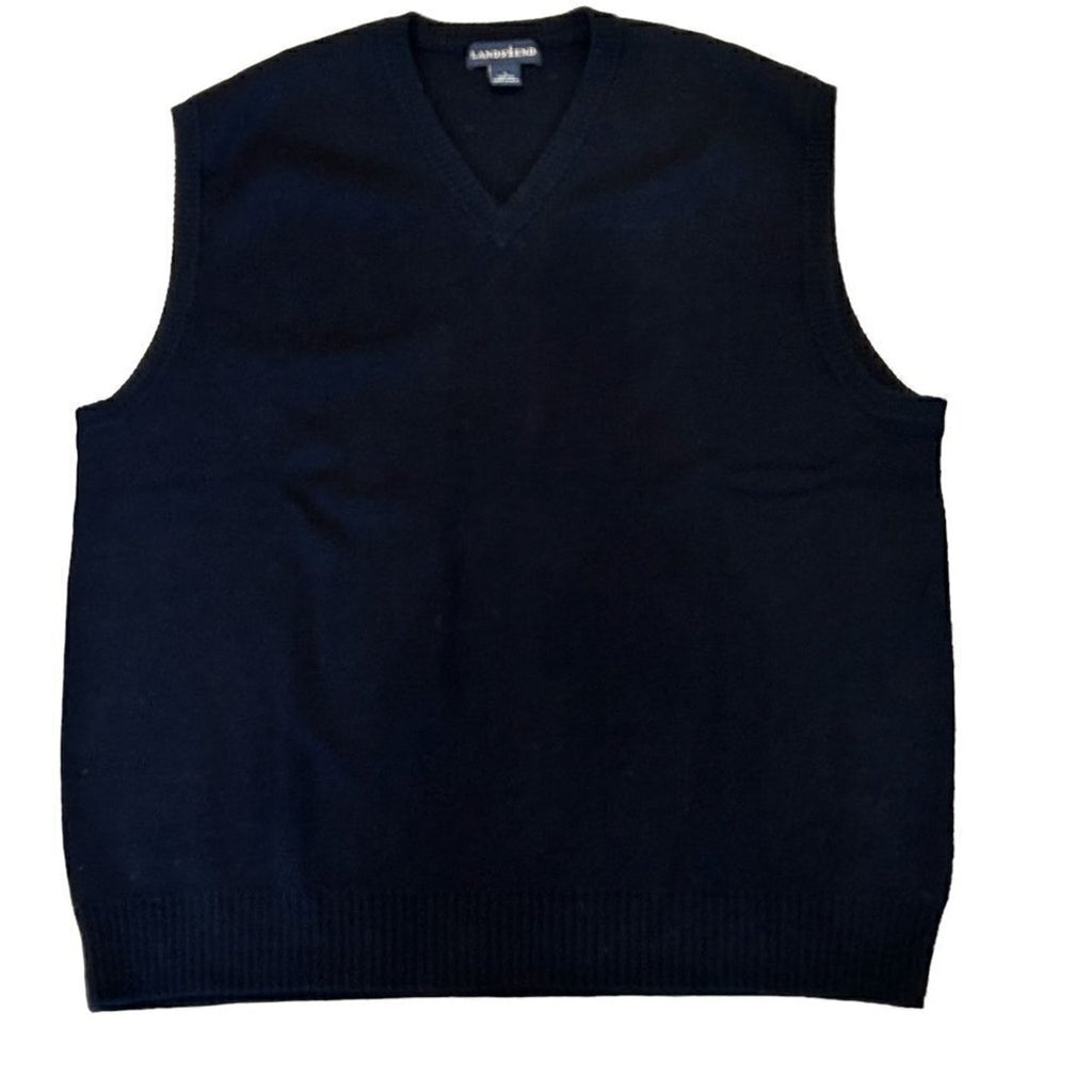 VTG 90's Lands End Sweater Vest Men's Size L Black Pullover - Golf Style #P1492