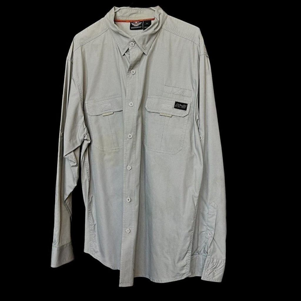 Harley Davidson Vented Rear/Sides Long Sleeve Shirt Gray Relaxed Fit XL #A1197