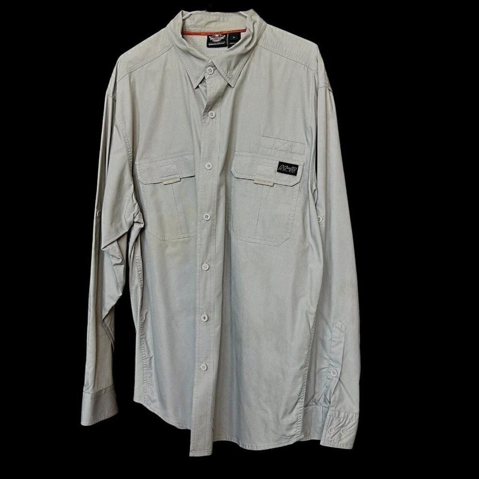 Harley Davidson Vented Rear/Sides Long Sleeve Shirt Gray Relaxed Fit XL #A1197