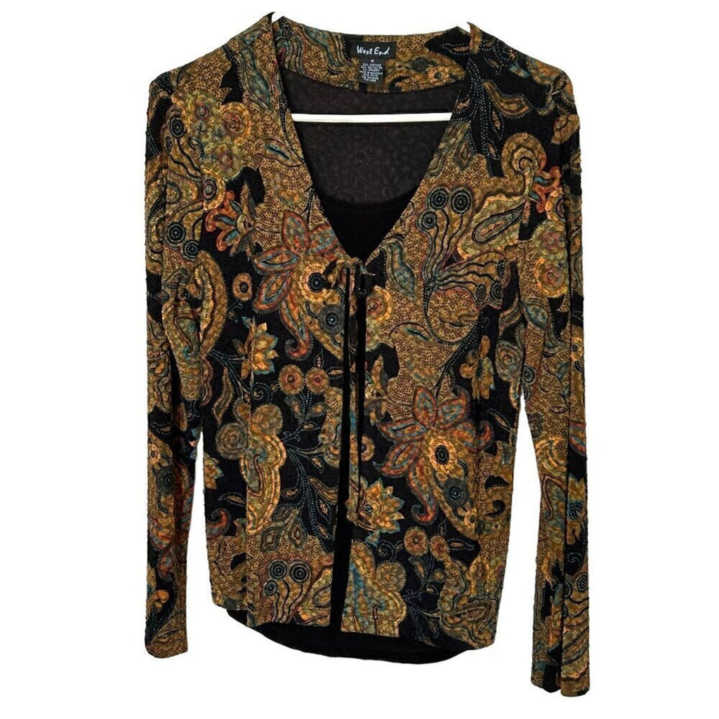 West End Women's Top Size M Floral Mosaic Cardigan With Black Camisole #HC