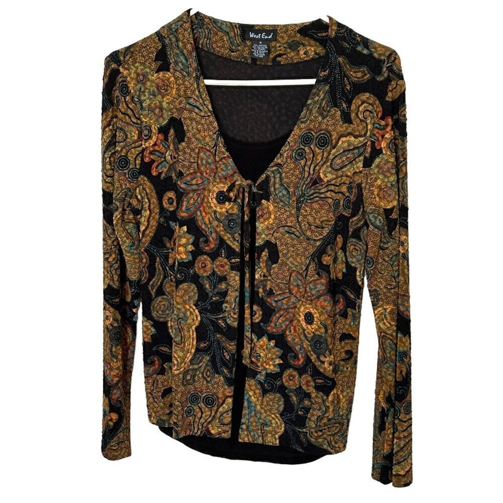 West End Women's Top Size M Floral Mosaic Cardigan With Black Camisole #HC