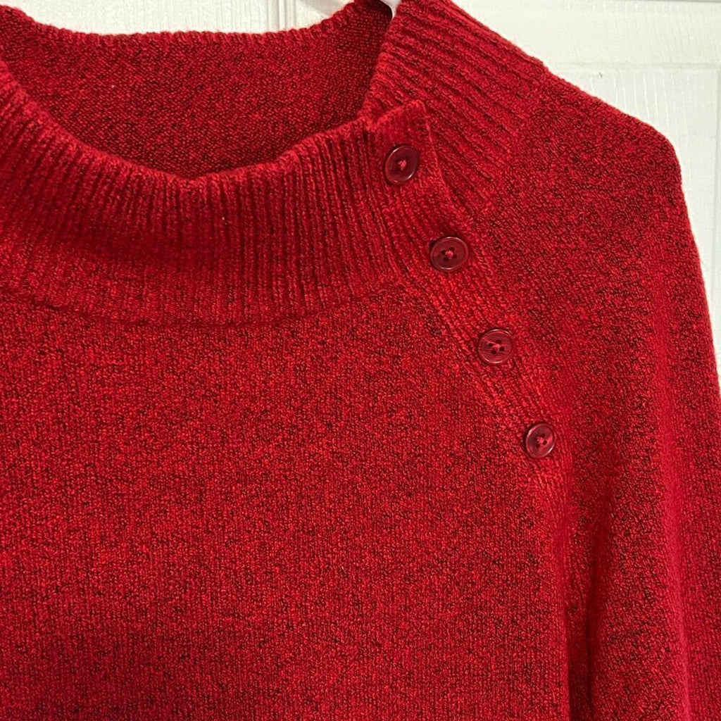 Talbots Red Mock Neck Sweater Women's Sz. L, Buttoned Mock Neck #