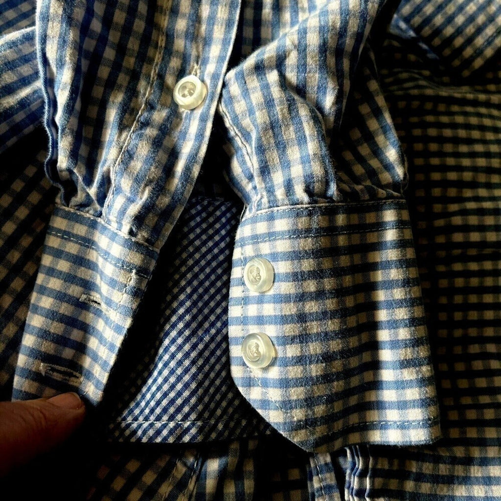 Bocari Men's Shirt Long Sleeve Button Up Blue Gingham Plaid Size XL #G1268