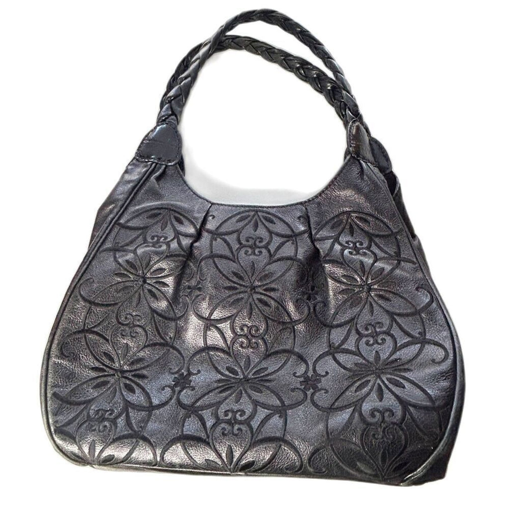 Brighton Masterpiece Leather Black Florencia Embroidered Floral Purse Bag
