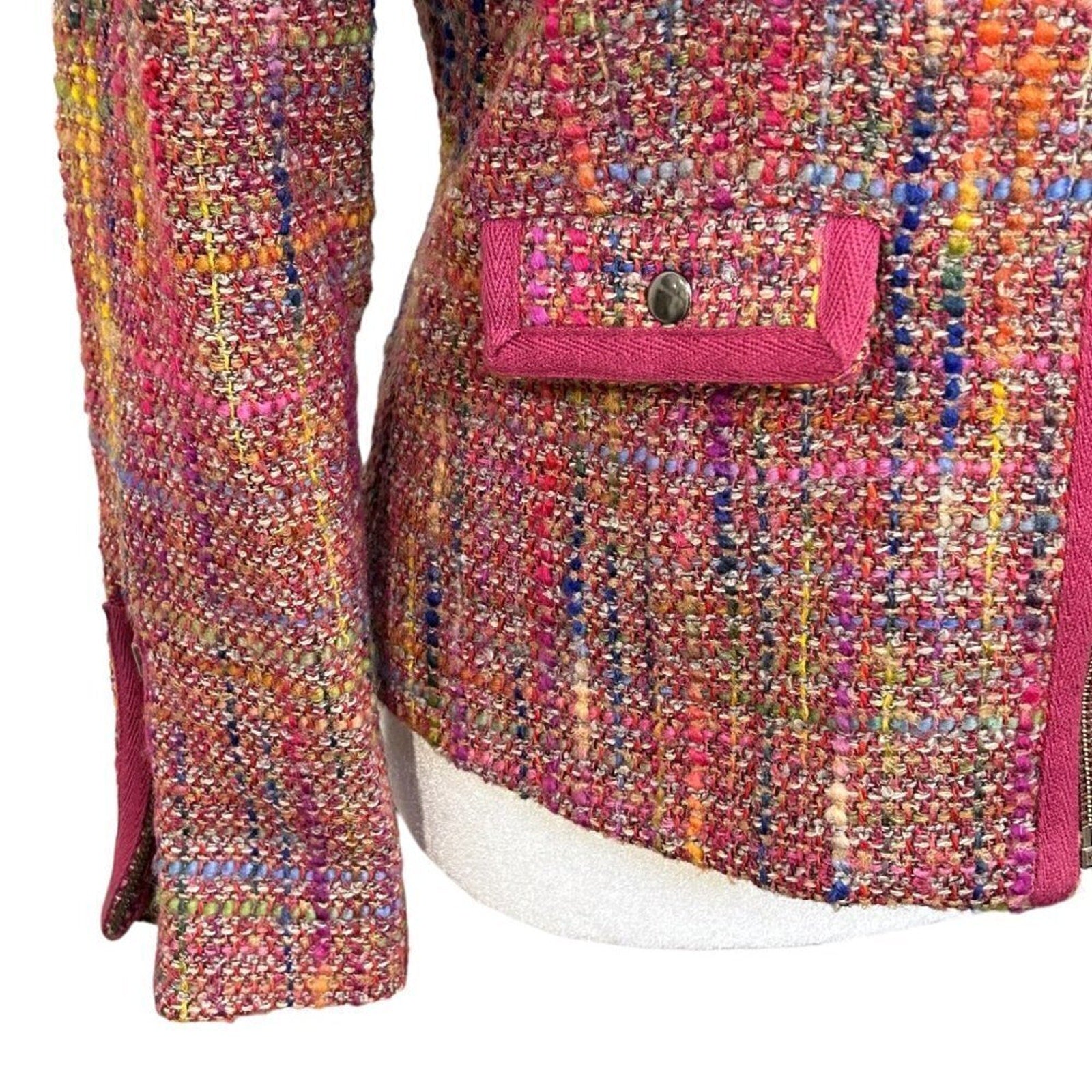 Garnet Hill Womens Jacket Blazer Wool Blend Zip Size S-M Tweed Multi-Color #BH