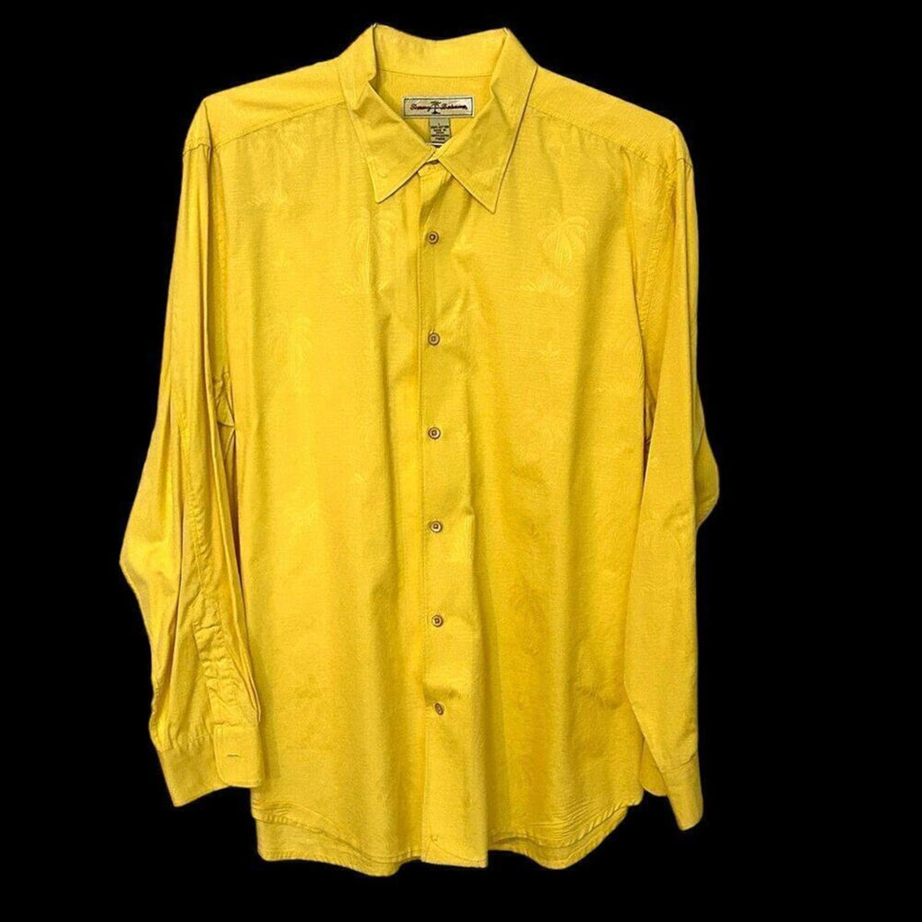 Tommy Bahama Men's Long Sleeve Size Large Cotton Yellow Palm Tree Shirts #H10