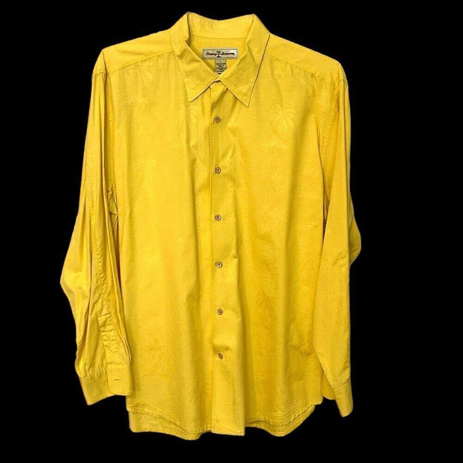 Tommy Bahama Men's Long Sleeve Size Large Cotton Yellow Palm Tree Shirts #H10