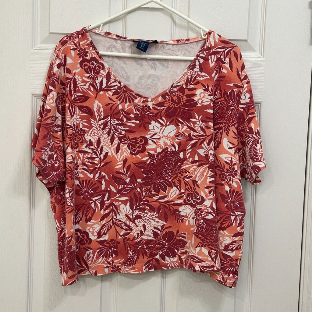 Karen Scott Women's Blouse Cotton Floral Print Size 2X, V Neck