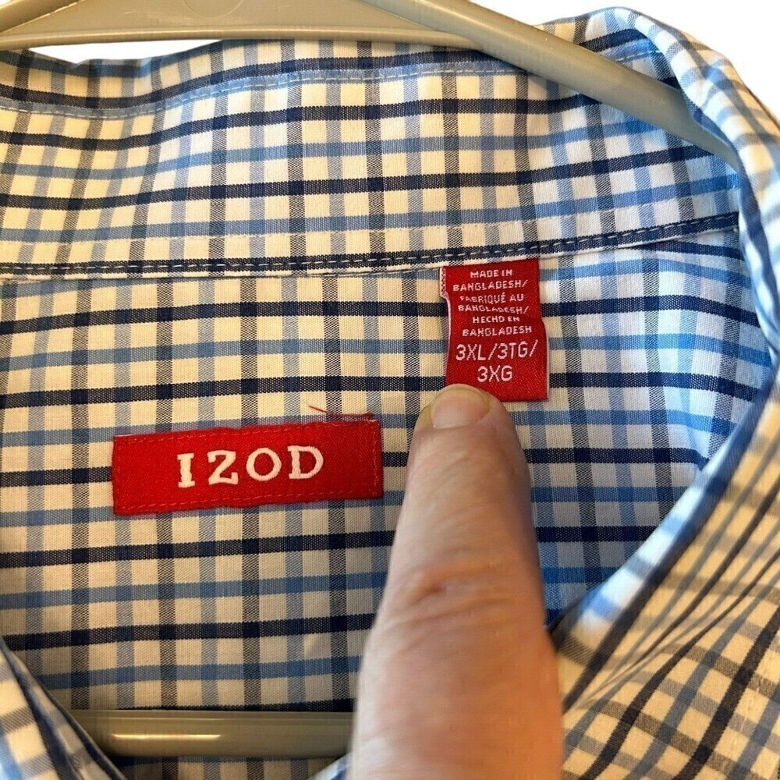 Izod Mens Shirt, 3XL ,Blue White Plaid, Button Up Long Sleeve Heavy Cotton #1147