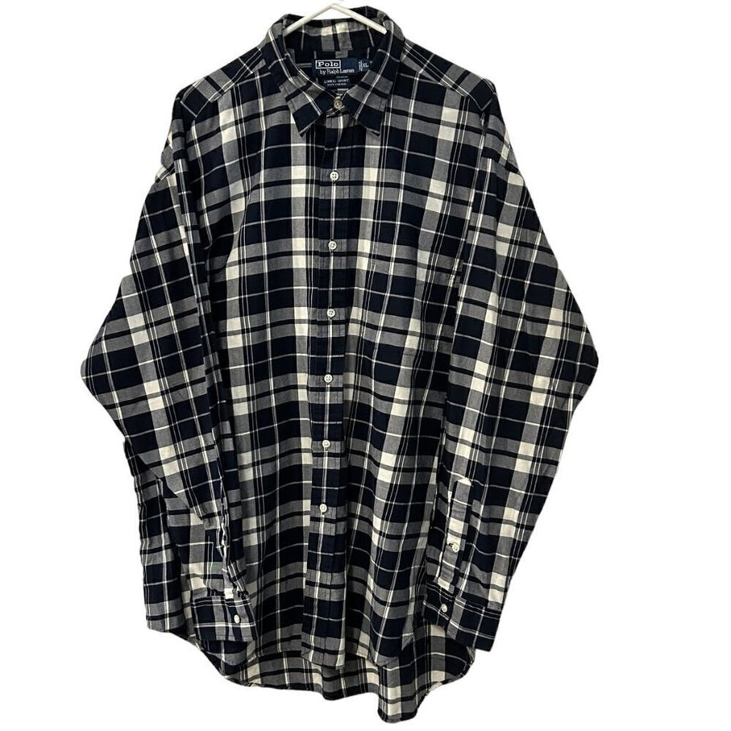 POLO Ralph Lauren Vintage Mens Sz. XL Plaid Shirt Long Sleeve 100% Cotton #M1387