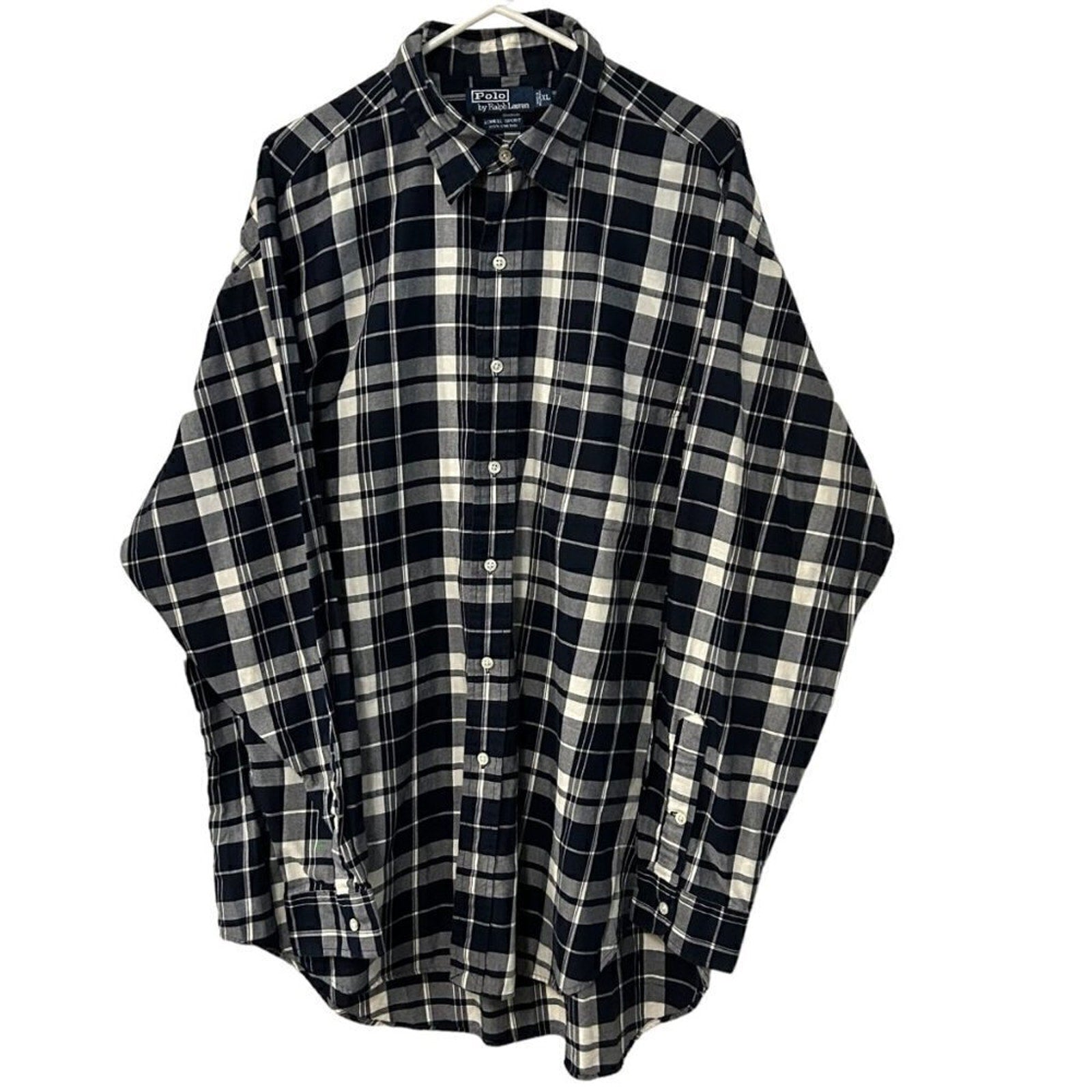 POLO Ralph Lauren Vintage Mens Sz. XL Plaid Shirt Long Sleeve 100% Cotton #M1387